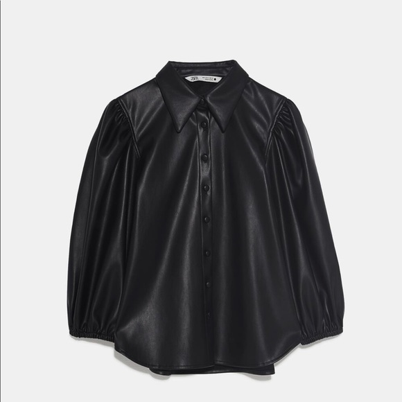 NWT ZARA🖤Vegan Leather Blouse - Picture 4 of 7